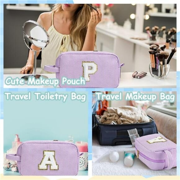 Personalized Initial Makeup Bag Gift Set for Teen Girls Women Travel Organizer - Picture 6 of 7
